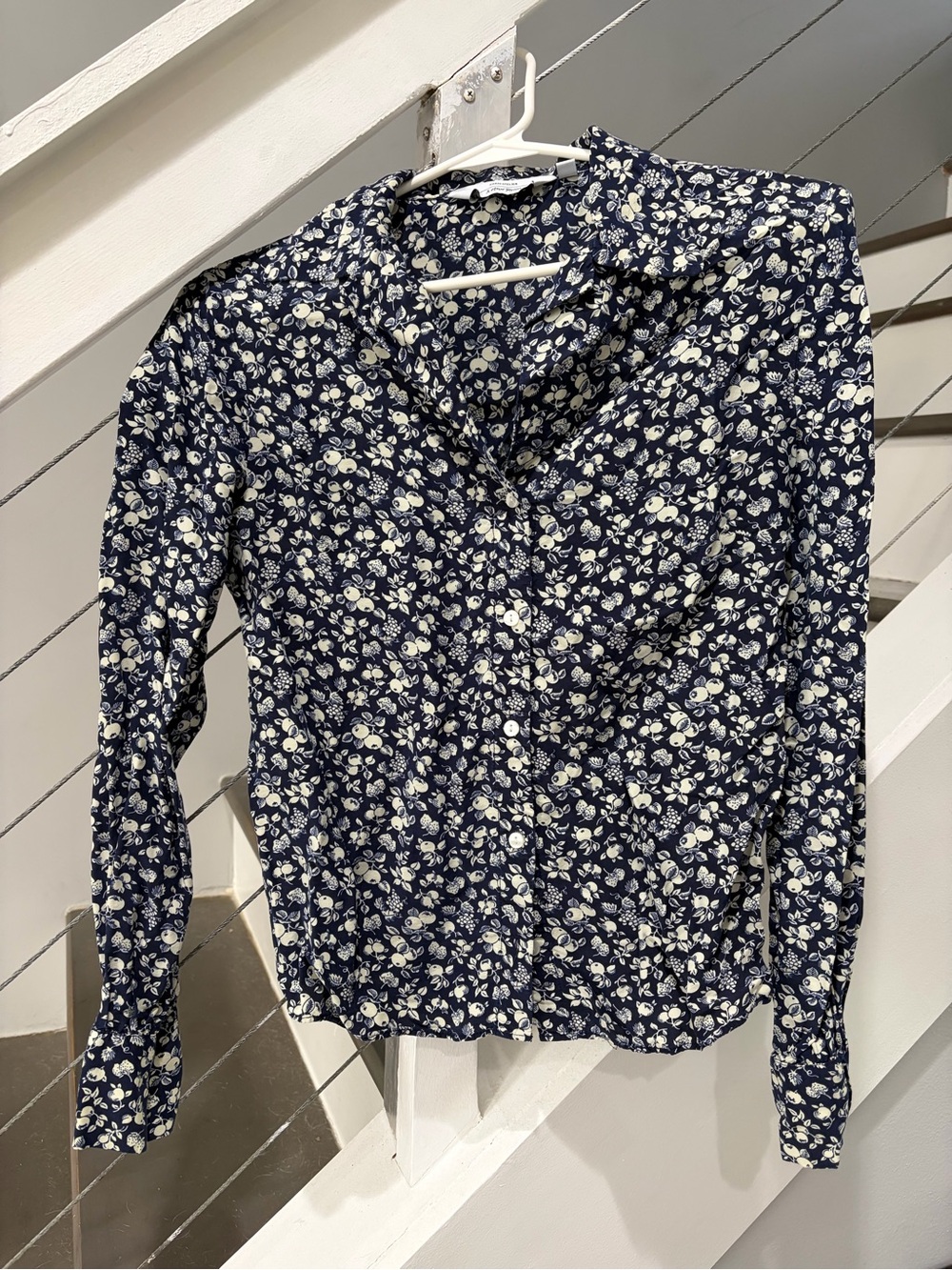 & Other Stories floral navy and white silk-blend blouse